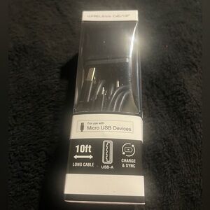 Wireless Gear Micro USB Devices ( 10’ Cable and Wall Charger Black New